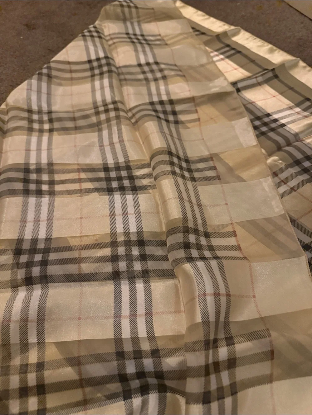 Burberry Cream and Brown Classic Check Silk Scarf